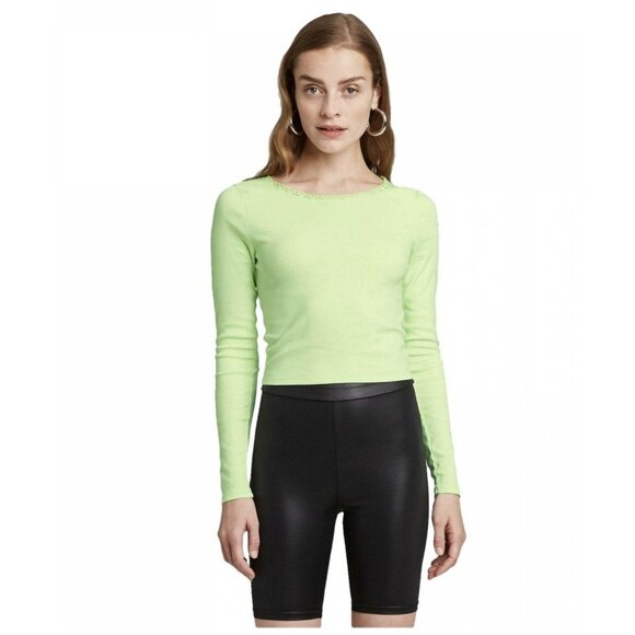 Wild Fable Women's Long Sleeve Crewneck Lace Trim T-Shirt S - Picture 1 of 5